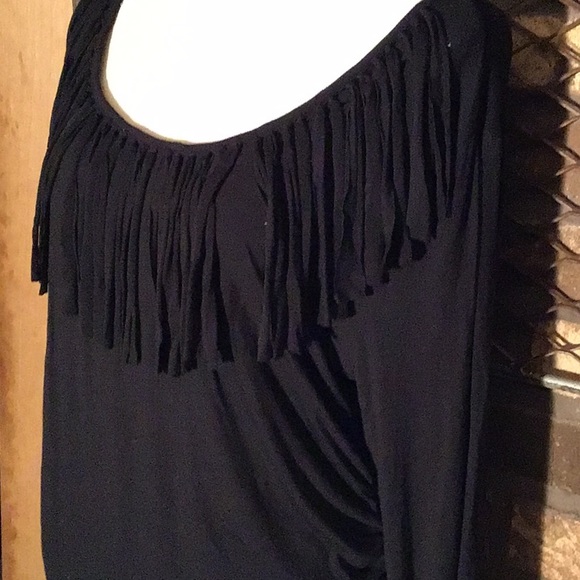 MICHAEL Michael Kors Tops - Michael Kors long sleeve fringe neckline black top